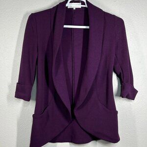 French Mauve Blazer Womens S Purple Open Front Shawl Collar 3/4 Sleeve Pockets